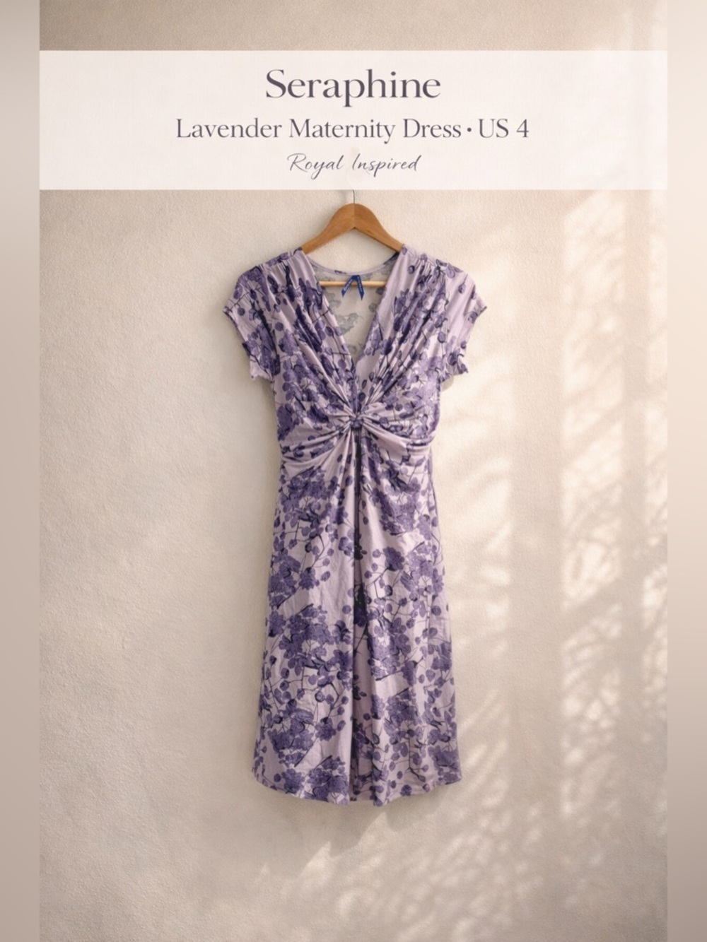 Seraphine Lavender Floral Twist Front Maternity Dress Size US 4 UK 8